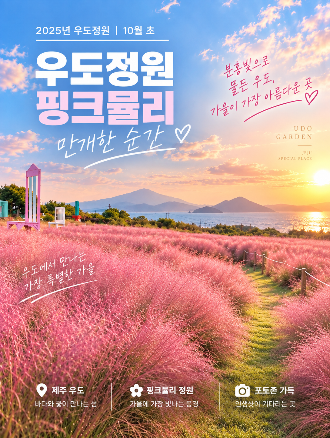 韩国济州岛牛岛花园粉黛乱子草盛开参考景色